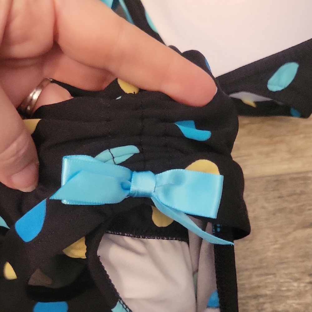 Venus Sz 8 Black, Blue, & yellow polka Dots Bikini w/ Pushup Bra and Bow Accents - Picture 3 of 8